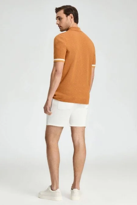 Saf Pamuk Kolları Şerit Detayı Turuncu Triko Polo