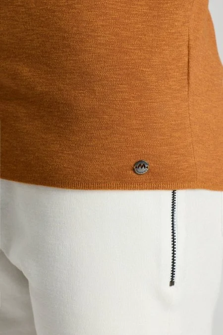 Saf Pamuk Kolları Şerit Detayı Turuncu Triko Polo