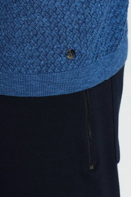 Saf Pamuk Koyu Mavi Triko Hırka