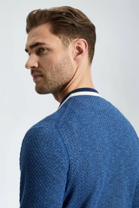 Saf Pamuk Koyu Mavi Triko Hırka