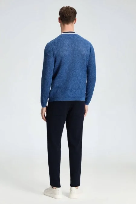 Saf Pamuk Koyu Mavi Triko Hırka