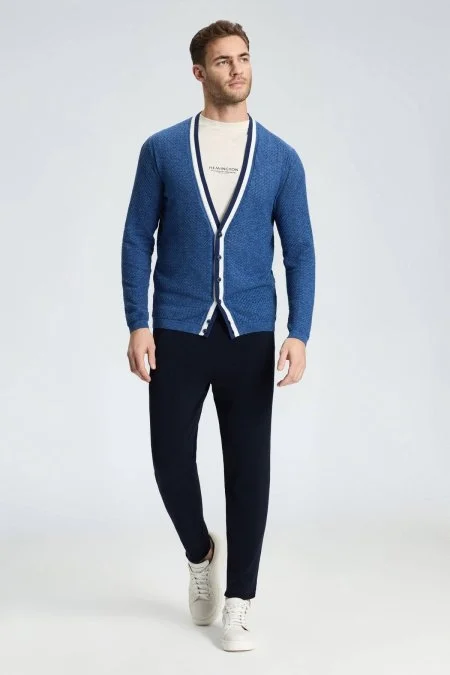 Saf Pamuk Koyu Mavi Triko Hırka