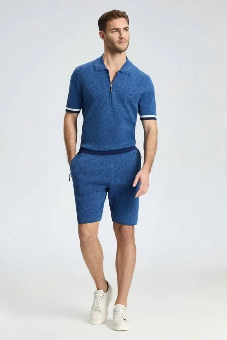 Saf Pamuk Koyu Mavi Triko Şort