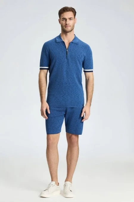 Saf Pamuk Koyu Mavi Triko Şort