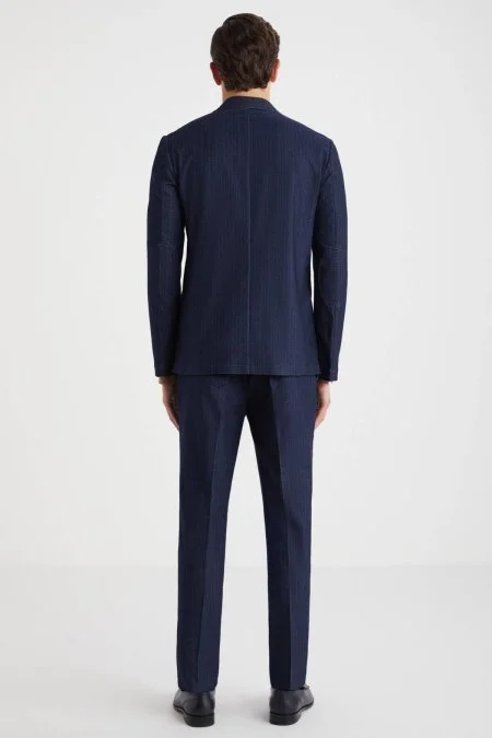 Saf Pamuk Lacivert Blazer Ceket