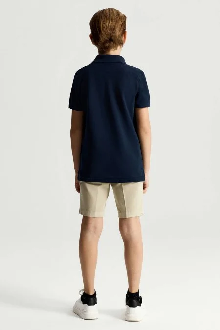 Saf Pamuk Lacivert Polo Yaka Çocuk T-Shirt