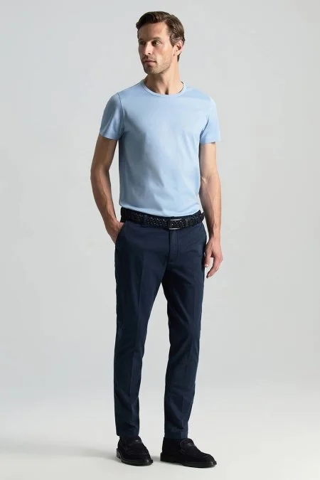 Saf Pamuk Lacivert Regular Fit Chino Pantolon