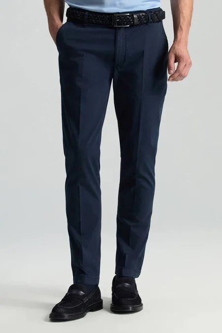 Saf Pamuk Lacivert Regular Fit Chino Pantolon