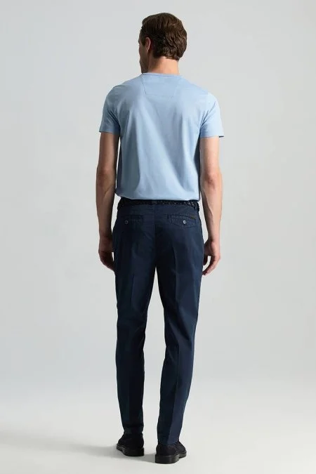 Saf Pamuk Lacivert Regular Fit Chino Pantolon