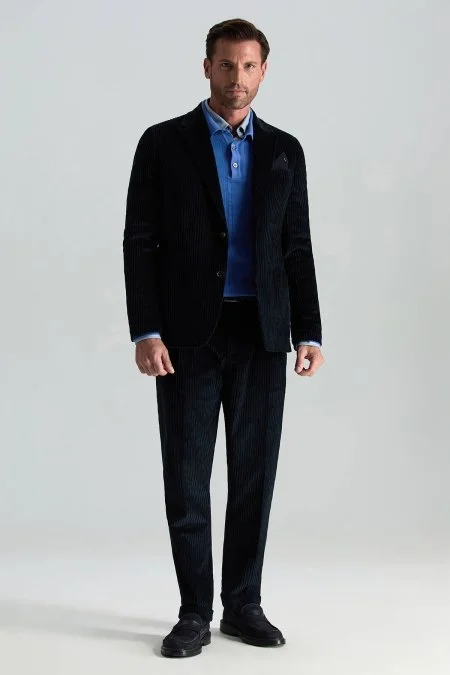 Saf Pamuk Lacivert Relax Kadife Pantolon