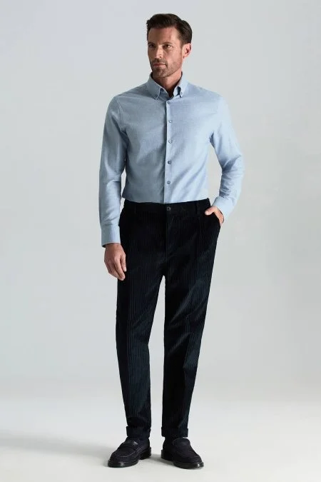 Saf Pamuk Lacivert Relax Kadife Pantolon