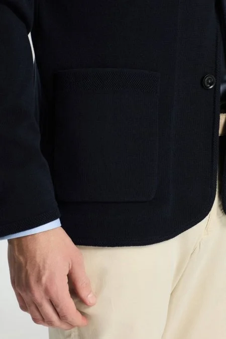 Saf Pamuk Lacivert Triko Ceket