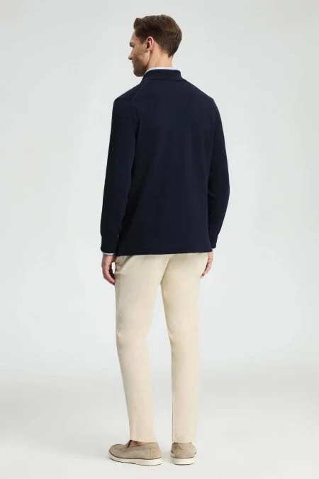 Saf Pamuk Lacivert Triko Ceket