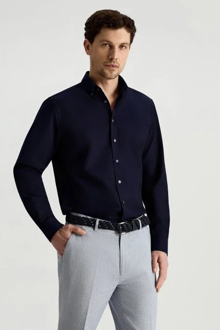 Saf Pamuk Lacivert Yazlık Oxford Gömlek