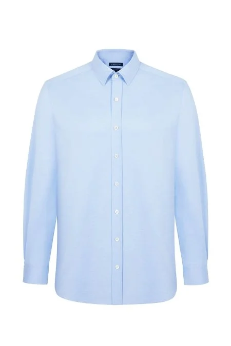 Gizli Düğme Pamuk Mavi Gömlek
