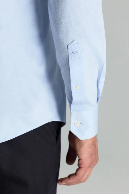 Gizli Düğme Pamuk Mavi Gömlek