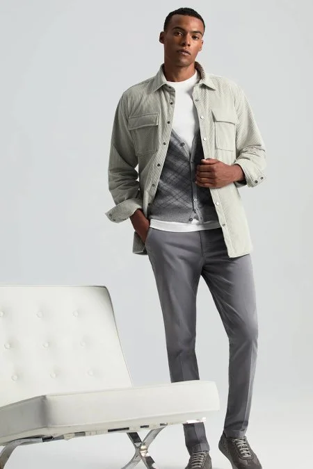 Saf Pamuk Açık Gri Kadife Ceket Gömlek