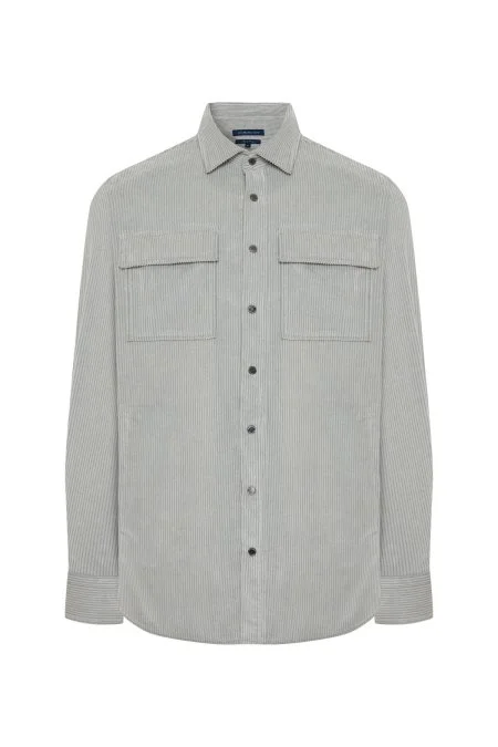 Saf Pamuk Açık Gri Kadife Ceket Gömlek