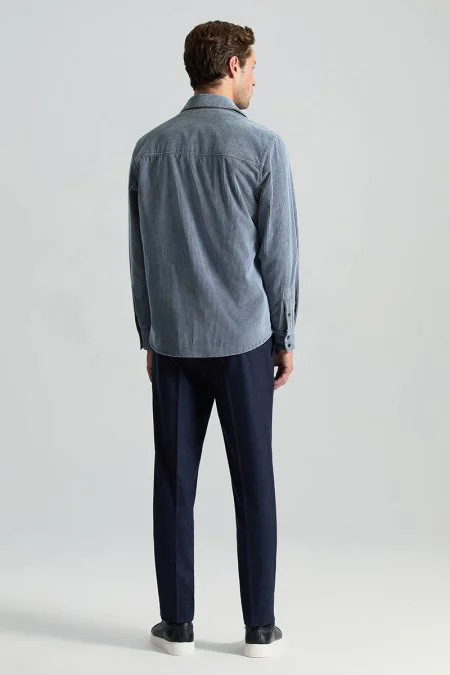 Saf Pamuk Açık Mavi Kadife Ceket Gömlek