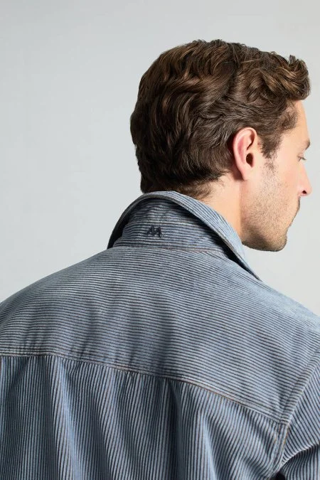 Saf Pamuk Açık Mavi Kadife Ceket Gömlek