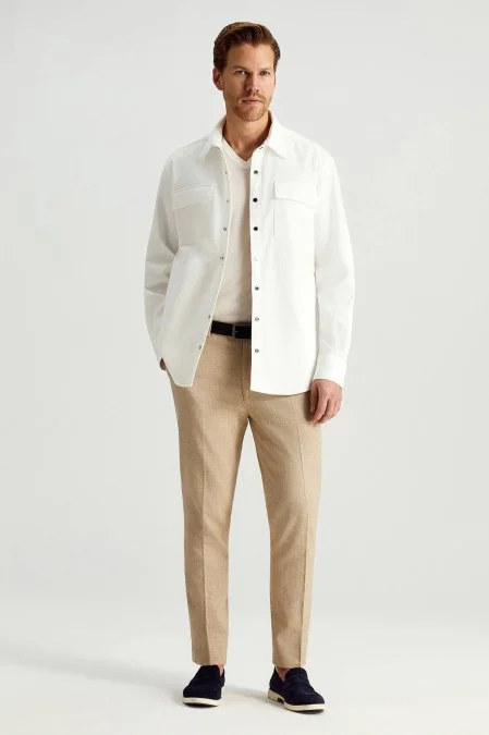 Saf Pamuk Metal Düğmeli Beyaz Ceket Gömlek