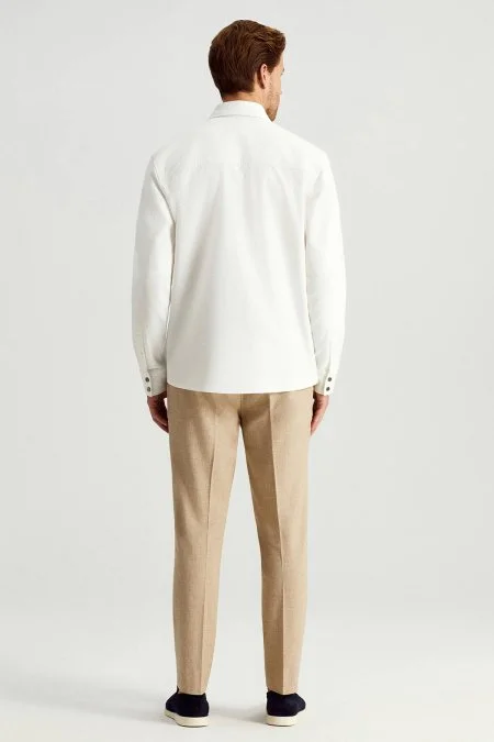 Saf Pamuk Metal Düğmeli Beyaz Ceket Gömlek