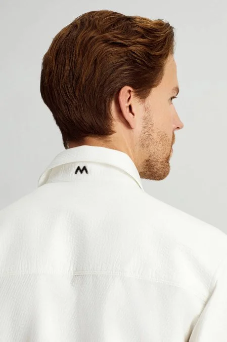 Saf Pamuk Metal Düğmeli Beyaz Ceket Gömlek