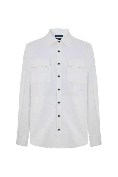 Saf Pamuk Metal Düğmeli Beyaz Ceket Gömlek