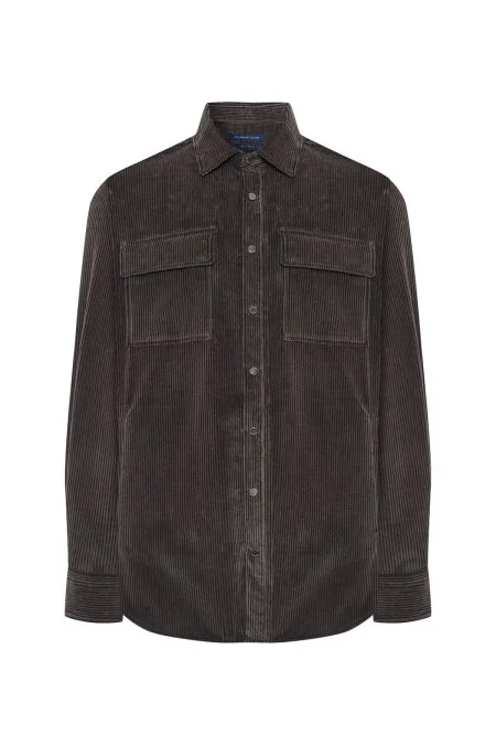 Saf Pamuk Kahverengi Kadife Ceket Gömlek