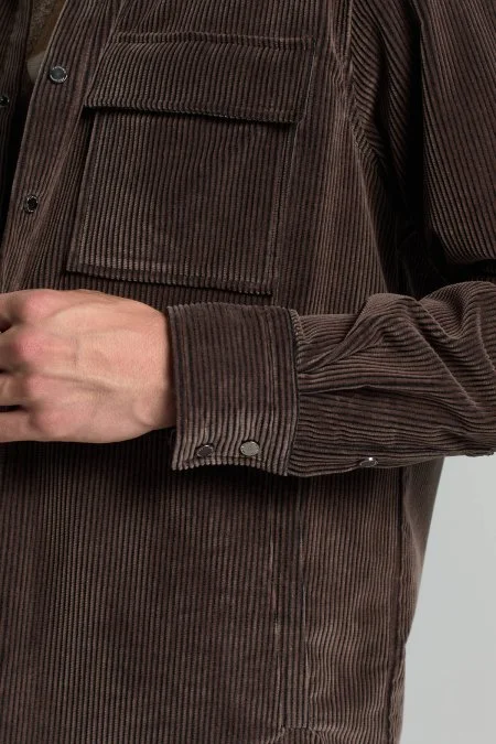 Saf Pamuk Kahverengi Kadife Ceket Gömlek