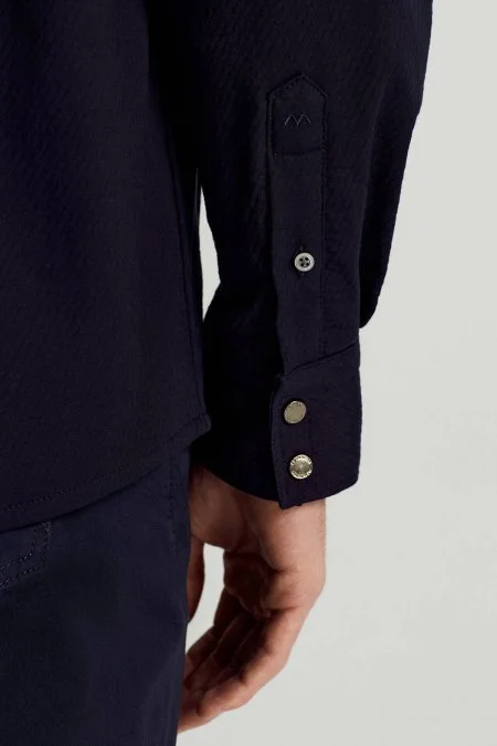 Saf Pamuk Metal Düğmeli Lacivert Ceket Gömlek