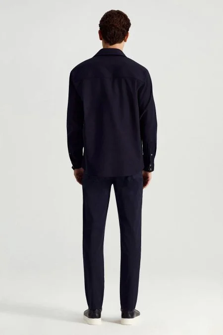 Saf Pamuk Metal Düğmeli Lacivert Ceket Gömlek