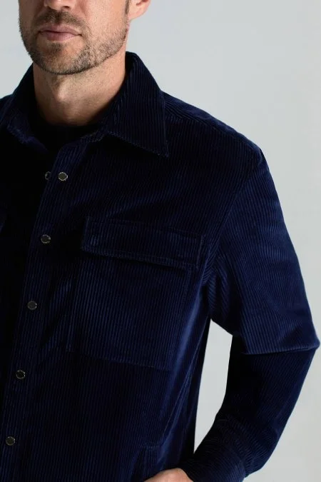 Saf Pamuk Metal Düğmeli Lacivert Kadife Ceket Gömlek