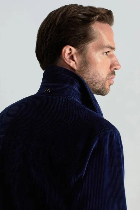 Saf Pamuk Metal Düğmeli Lacivert Kadife Ceket Gömlek