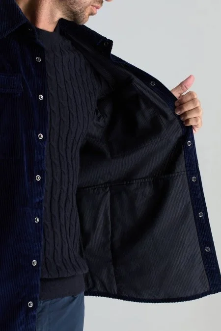 Saf Pamuk Metal Düğmeli Lacivert Kadife Ceket Gömlek