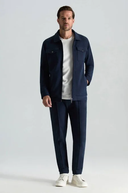 Saf Pamuk Metal Düğmeli Lacivert Spor Ceket