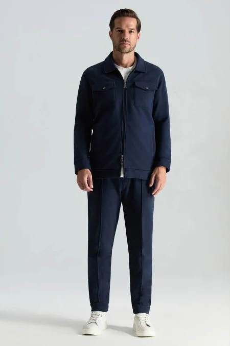 Saf Pamuk Metal Düğmeli Lacivert Spor Ceket