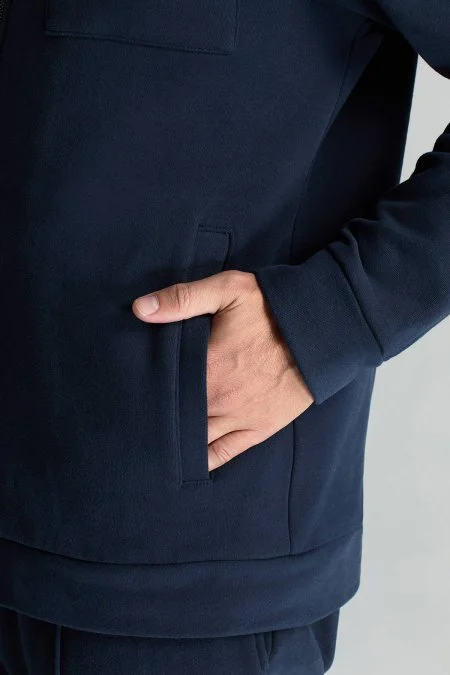 Saf Pamuk Metal Düğmeli Lacivert Spor Ceket