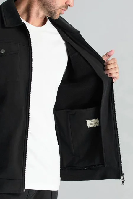 Saf Pamuk Metal Düğmeli Siyah Spor Ceket