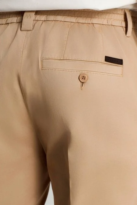 Saf Pamuk Mikro Desenli Bej Relax Chino Pantolon