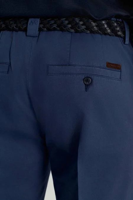 Saf Pamuk Mikro Desenli Mavi Relax Chino Pantolon