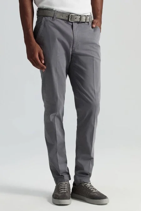 Saf Pamuk Orta Gri Regular Fit Chino Pantolon