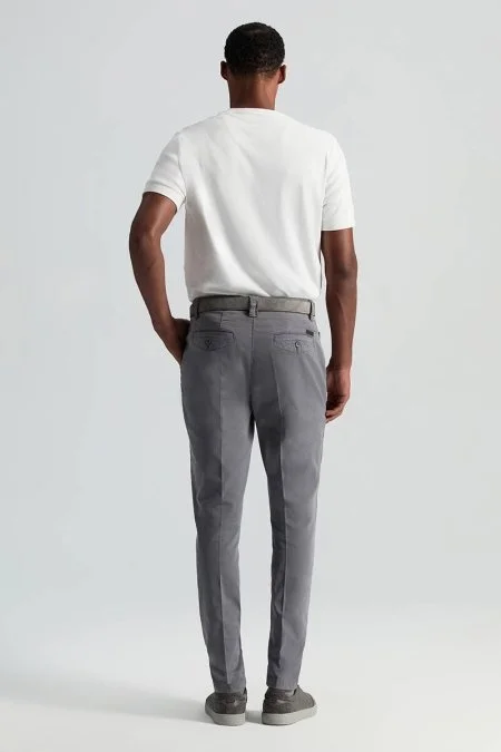 Saf Pamuk Orta Gri Regular Fit Chino Pantolon