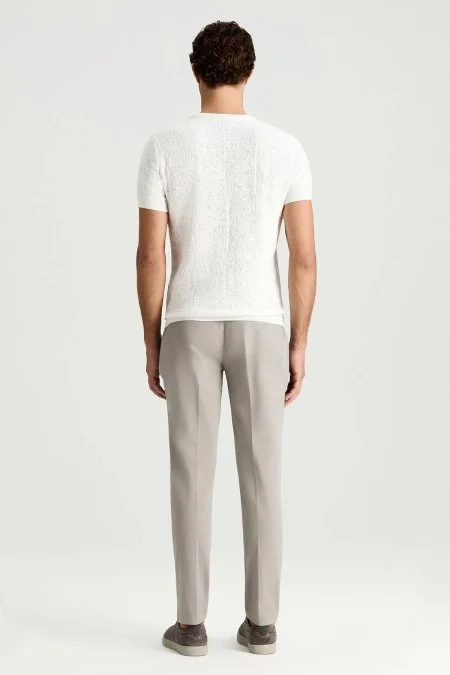 Saf Pamuk Paisley Desen Bisiklet Yaka Beyaz Triko T-Shirt