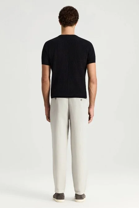 Saf Pamuk Paisley Desen Bisiklet Yaka Siyah Triko T-Shirt