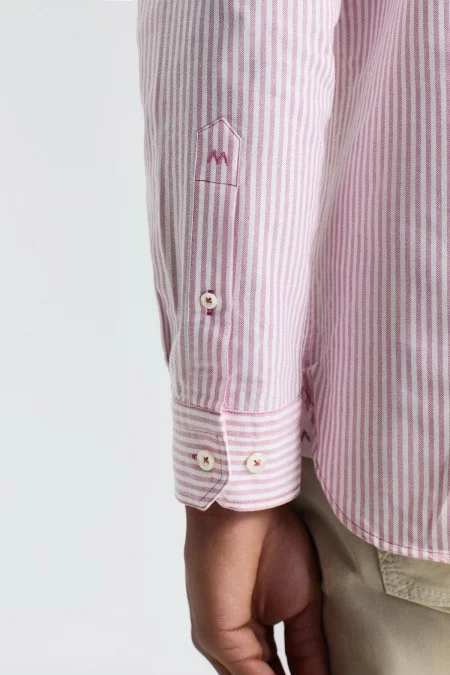Saf Pamuk Pembe Çizgili Oxford Gömlek