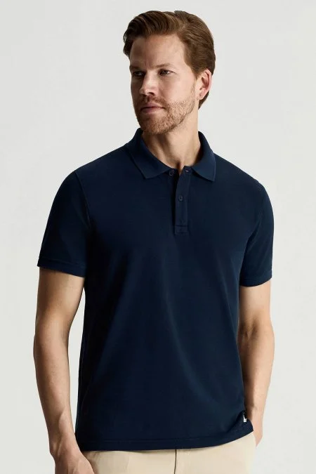 Saf Pamuk Lacivert Polo Yaka T-Shirt