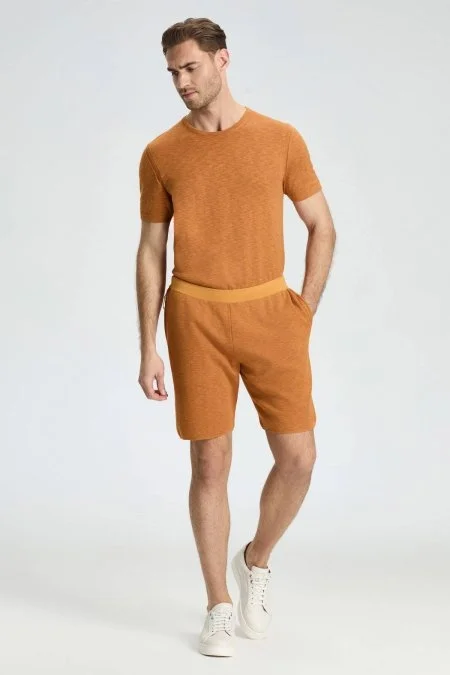 Saf Pamuk Turuncu Triko Şort