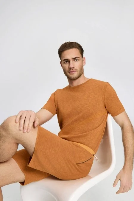 Saf Pamuk Turuncu Triko Şort