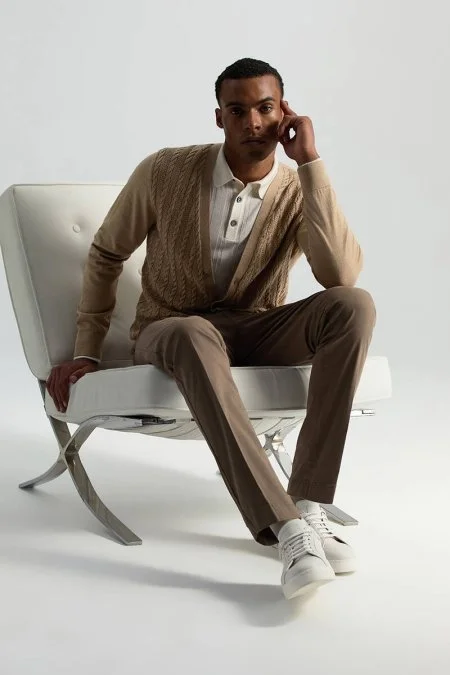 Saf Pamuk Tütün Rengi Regular Fit Chino Pantolon Saf Pamuk Tütün Rengi Regular Fit Chino Pantolon